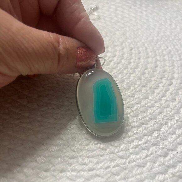 Beautiful GREEN BOTSWANA AGATE Handmade Sterling 925 Pendant/Chain #922D - Picture 3 of 3